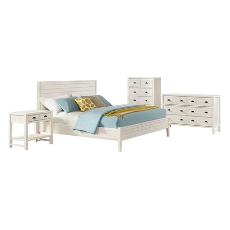 ALATERRE FURNITURE Arden 4-Pc Bedroom Set w/King Bed, 2-Drwr Nightstand w/open shelf, 5-Drwr Chest, 6-Drwr Dresser, Wht ANAN02344031